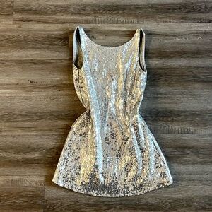Vintage Free People Silver Sequin Mini Dress